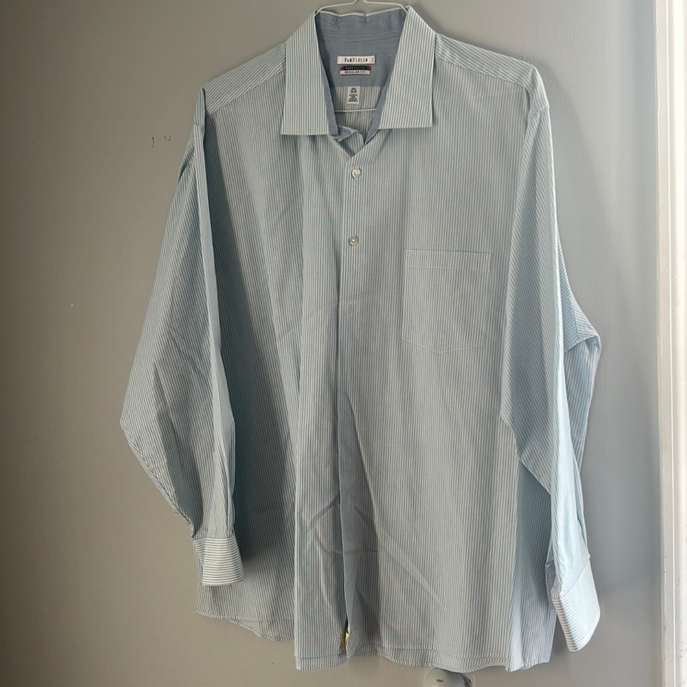 Van Heusen 18.5 regular fit, blue and purples stripes men’s button up shirt